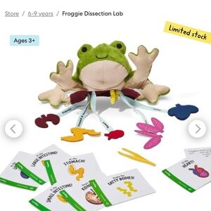 Kiwi and Co Frog Dissection Lab Plush Toy, with cards EUC